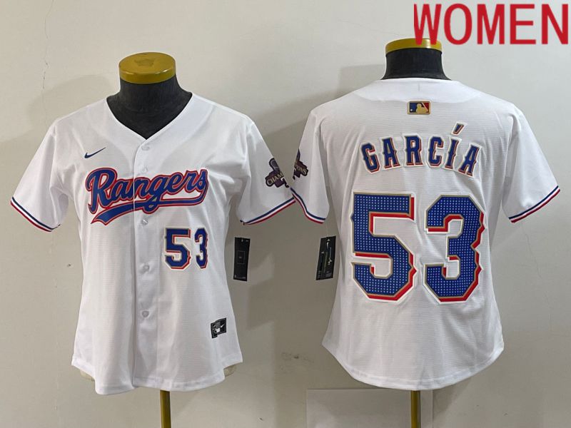 Women Texas Rangers #53 Garcia White Champion Game Nike 2024 MLB Jersey style 4